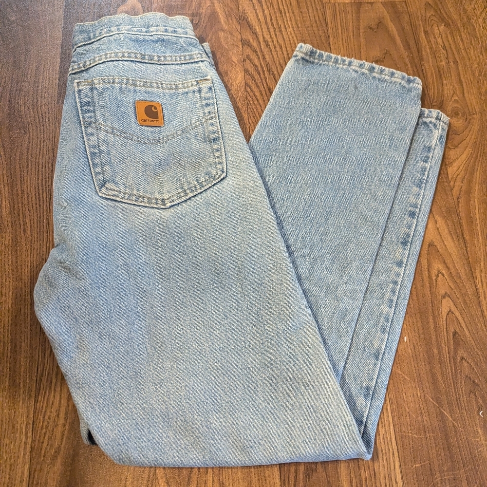 Carhartt Men's Relaxed Jeans 30x31 Light Wash Work Wear Denim Small Hole Ankle